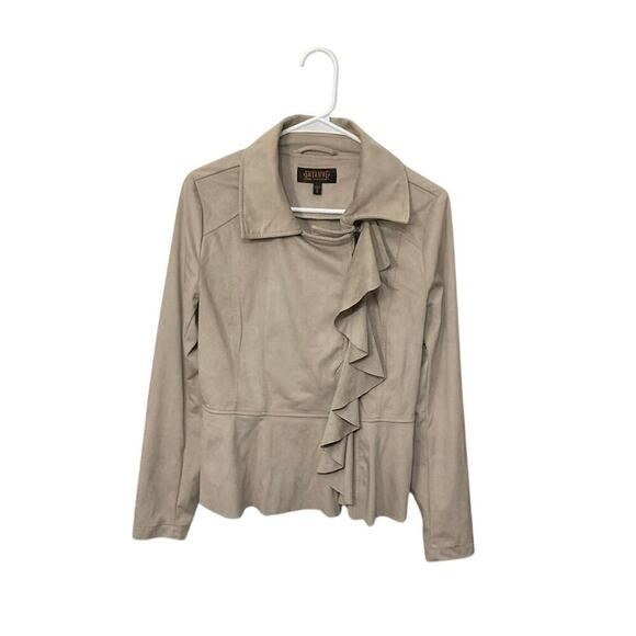 Shyanne Jackets & Blazers - Shyanne Women's Ruffle Faux Suede Moto Jacket Front Zip Size Small Stretch